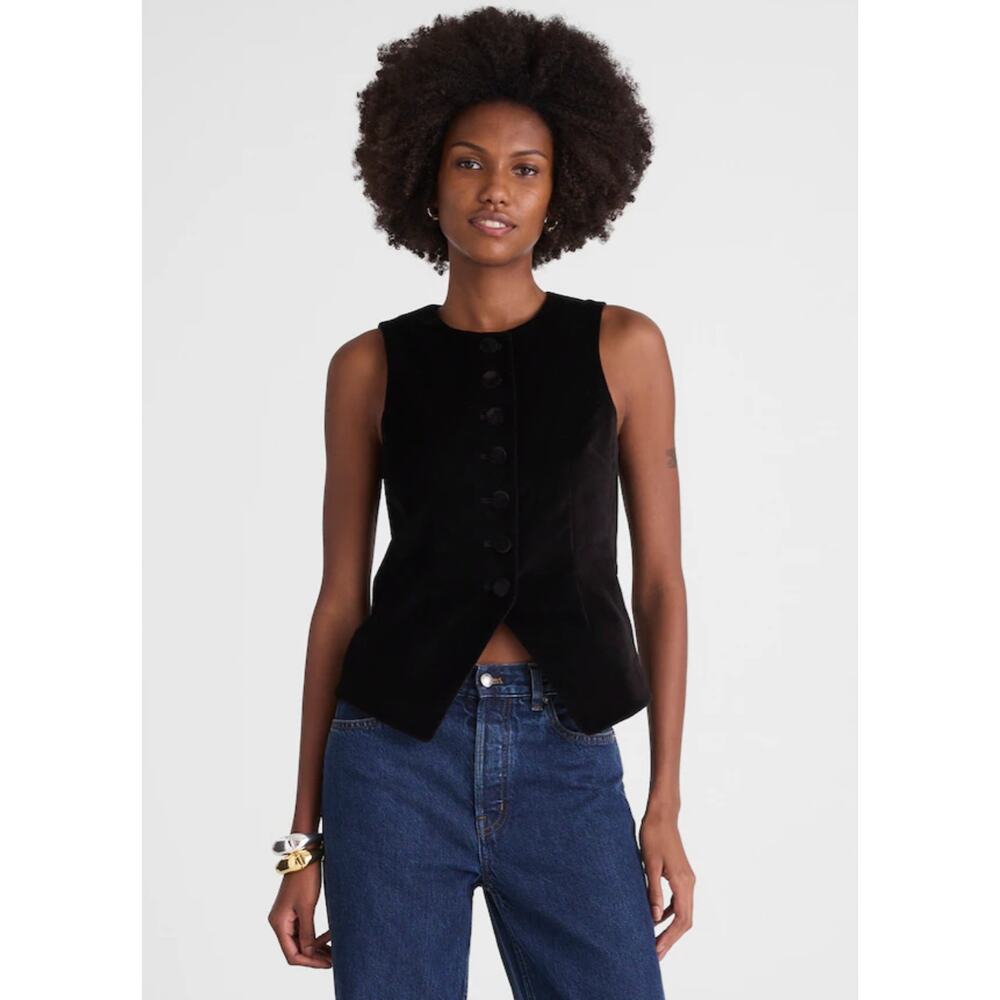 Madewell | NWT Nolita Velvet Crewneck Vest Black Sleeveless Top | Sz 2